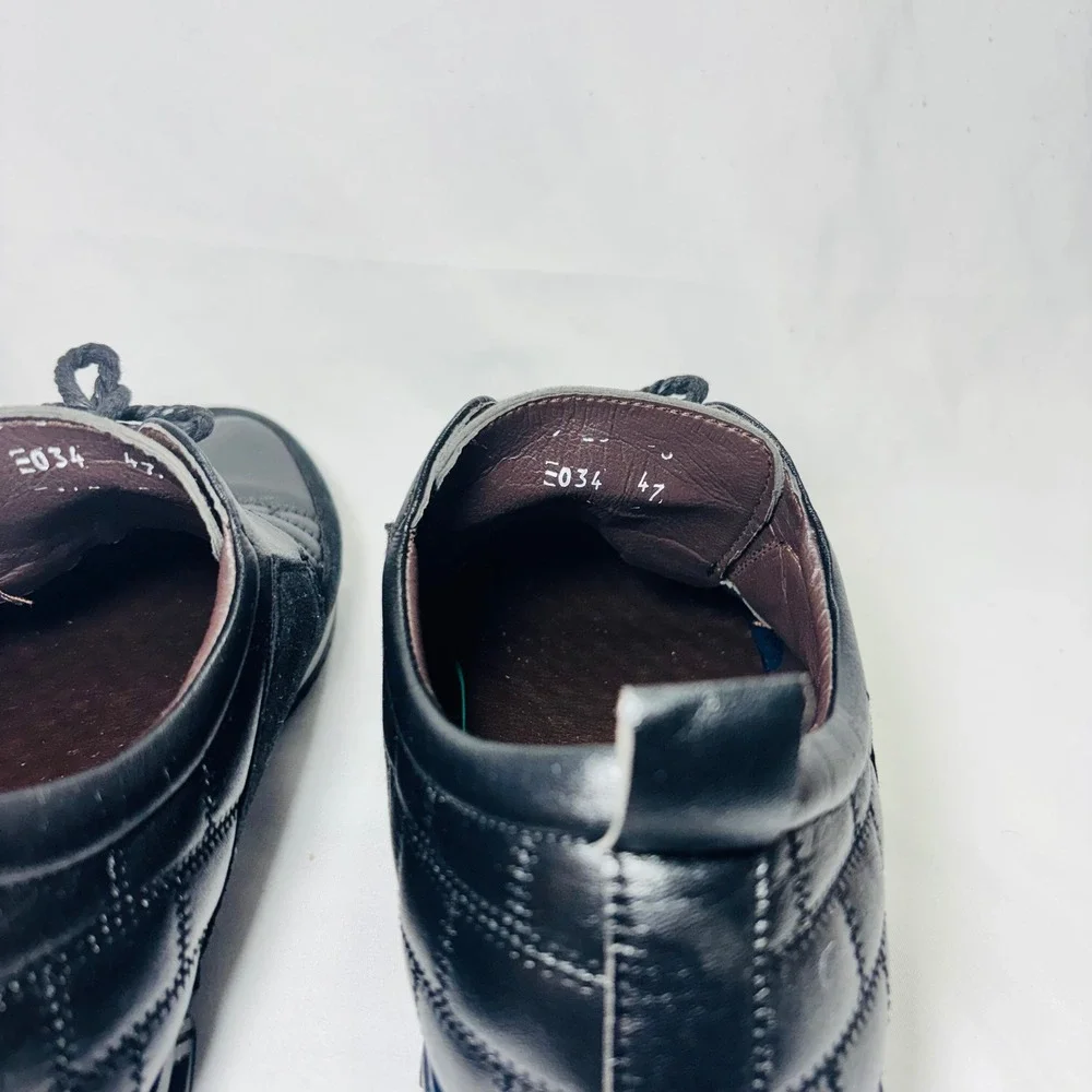 Cosidre Mens Black Leather Mixed Media Quilted Fashion Sneakers E034 Size 47